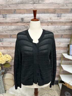 Overland black zip up cardigan sweater large